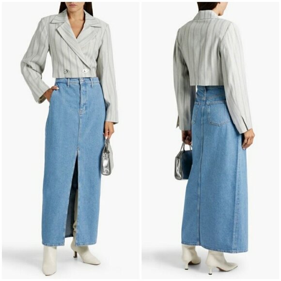 💕DEREK LAM 10 CROSBY Lu High Rise Denim Maxi Skirt Sutton Vintage Blue 28 NWT - Picture 1 of 16